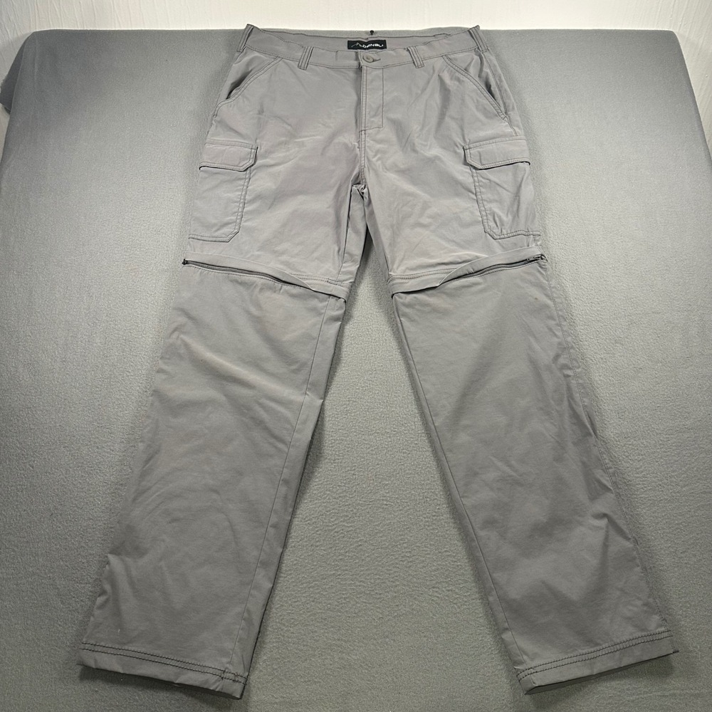 Denali Mens 34x32 Gray Convertible Zip Off Cargo Hiking Pants Nylon Stretch